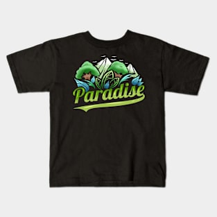 Logo Paradise With Trees And Mountains For Earth Day Kids T-Shirt